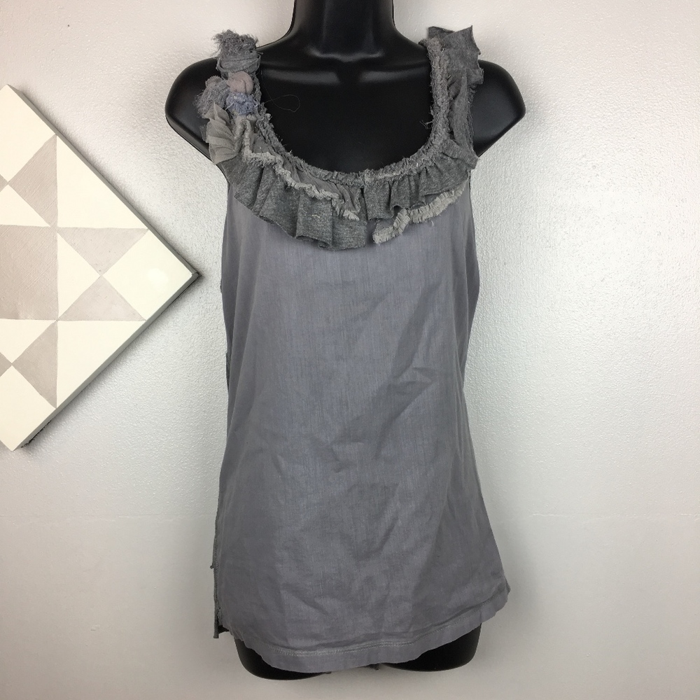 Staring at Stars Womens Tank Top Solid Gray Ruffle